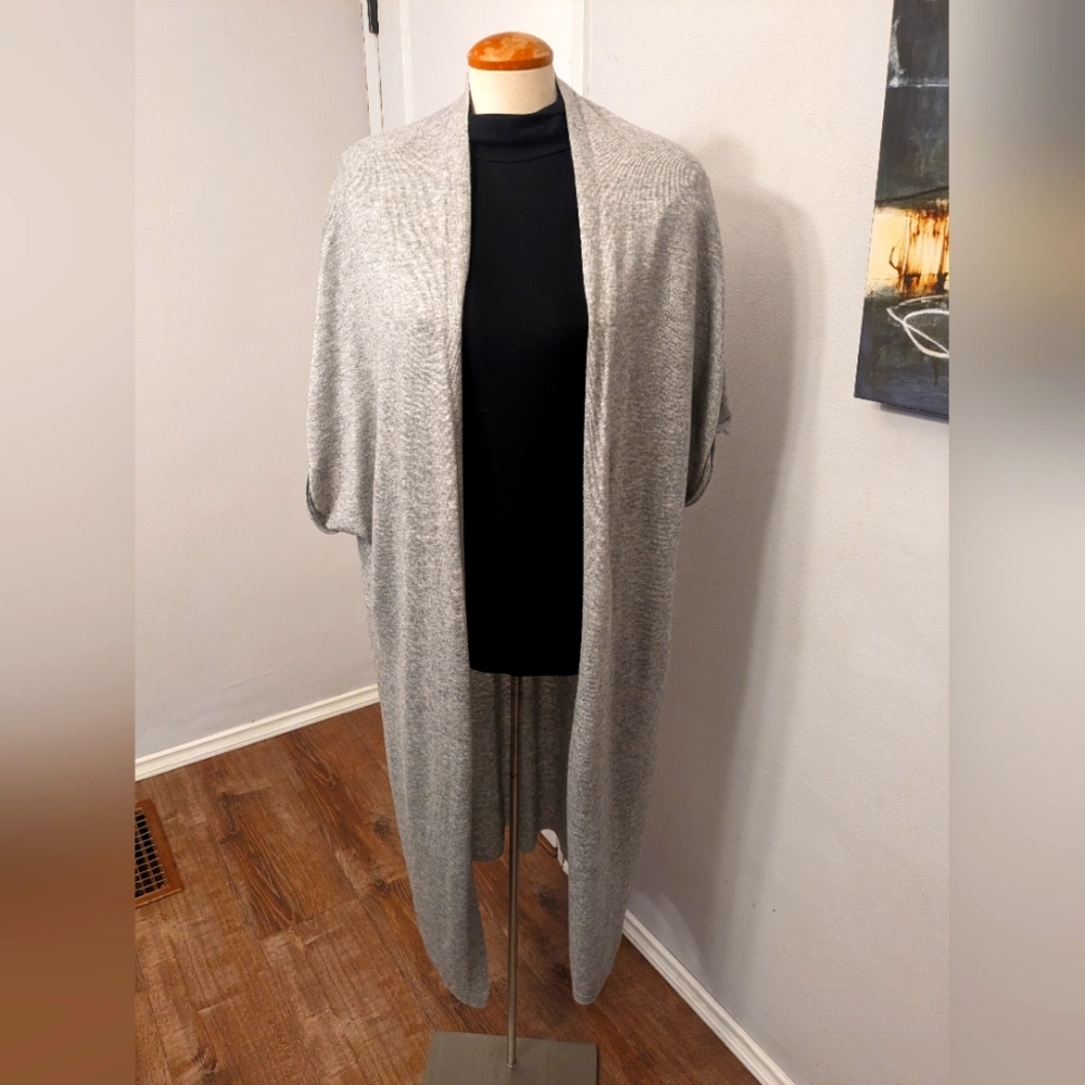 Oak And Fort Long Gray Open Front Cardigan size L